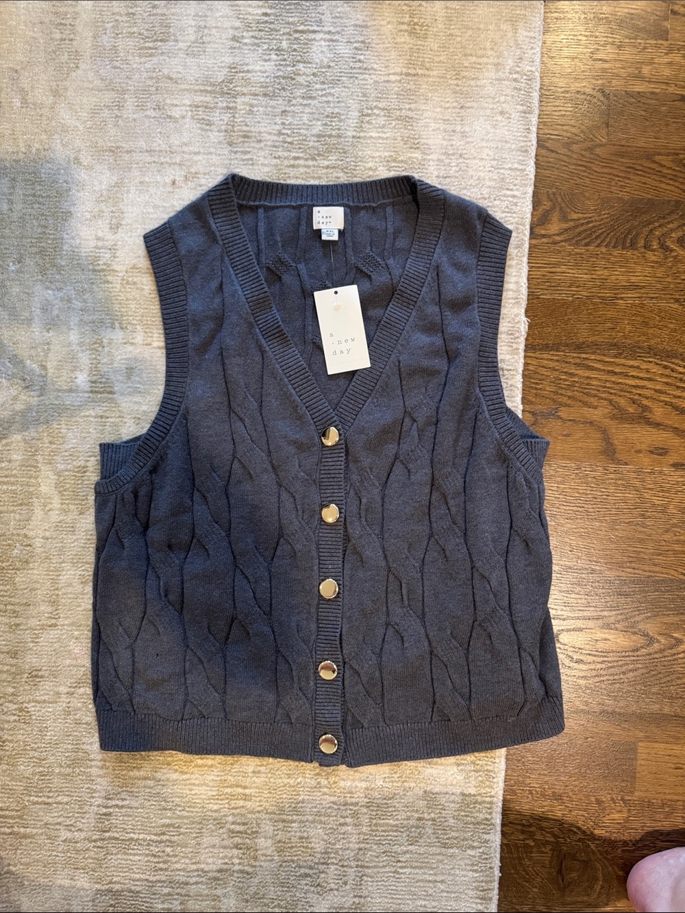 a new day Grey Cable Knit Button Vest with Gold Buttons